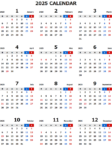 2025年エクセル無料カレンダー（年間：月曜始まり）