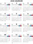 2026年エクセル無料カレンダー（年間：月曜始まり）