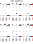 2026年度4月始まりエクセル無料カレンダー（年間：月曜始まり）