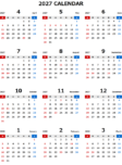 2027年度4月始まりエクセル無料カレンダー（年間：日曜始まり）