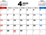 2025年4月無料PDFカレンダー