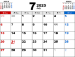2025年7月無料PDFカレンダー