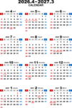 2026年度4月始まり無料PDFカレンダー（年間）