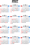 2027年無料PDFカレンダー（年間）