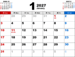 2027年1月無料PDFカレンダー