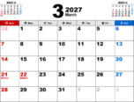 2027年3月無料PDFカレンダー