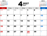 2027年4月無料PDFカレンダー