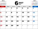 2027年6月無料PDFカレンダー