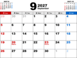 2027年9月無料PDFカレンダー
