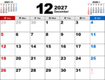 2027年12月無料PDFカレンダー