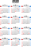 2028年無料PDFカレンダー（年間）