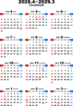 2028年度4月始まり無料PDFカレンダー（年間）