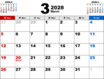 2028年3月無料PDFカレンダー