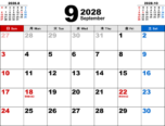 2028年9月無料PDFカレンダー