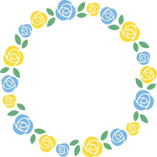 青色と黄色のバラの丸型フレーム枠イラスト