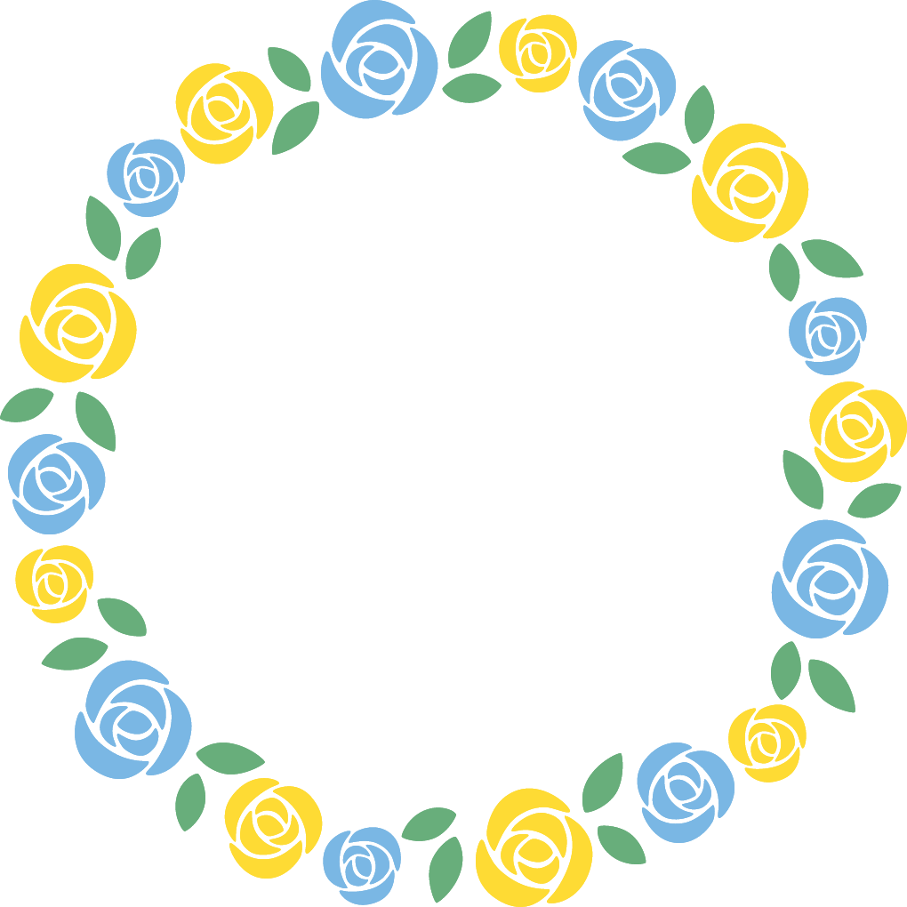 青色と黄色のバラの丸型フレーム枠イラスト イラストストック