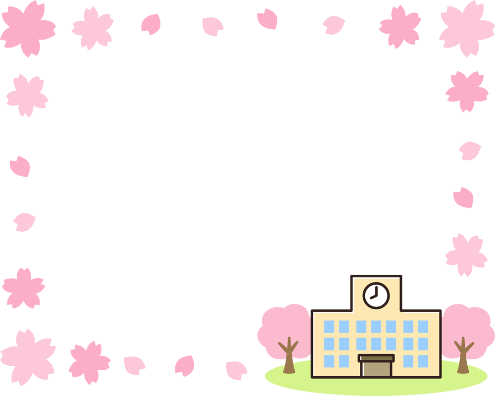 学校の校舎と桜のフレーム枠イラスト イラストストック