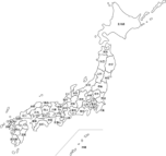 【白地図】日本地図のイラスト（都道府県名入り）