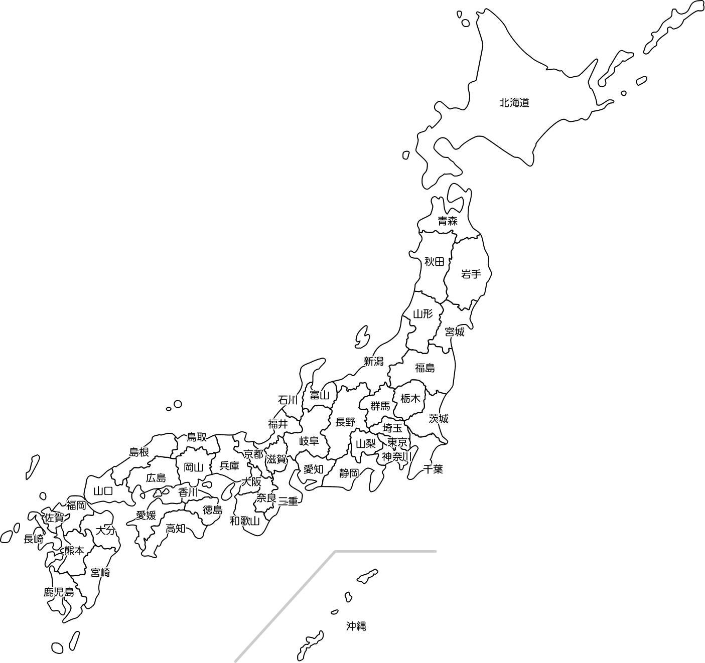 白地図 日本地図のイラスト 都道府県名入り イラストストック