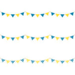 青と黄色の三角フラッグガーランドのライン飾り罫線イラスト