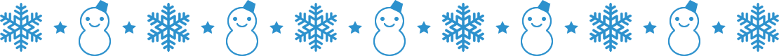 雪の結晶と雪だるまのライン飾り罫線イラスト（青）