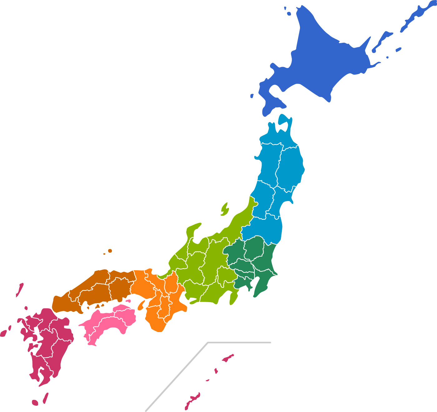 日本地図のイラスト 地域色分け 都道府県境界線入り イラストストック