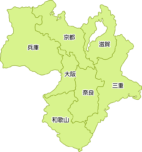 近畿地方の地図イラスト（都道府県名入り）