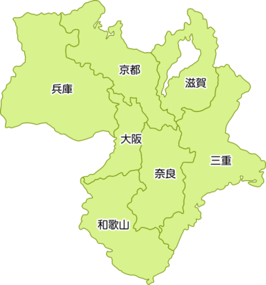 近畿地方の地図イラスト（都道府県名入り）